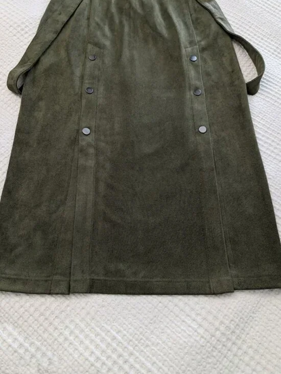 Designer Olive Burnt Stretch Pencil Skirt Velour-Like Heavy Fabric - Picture 5 of 8